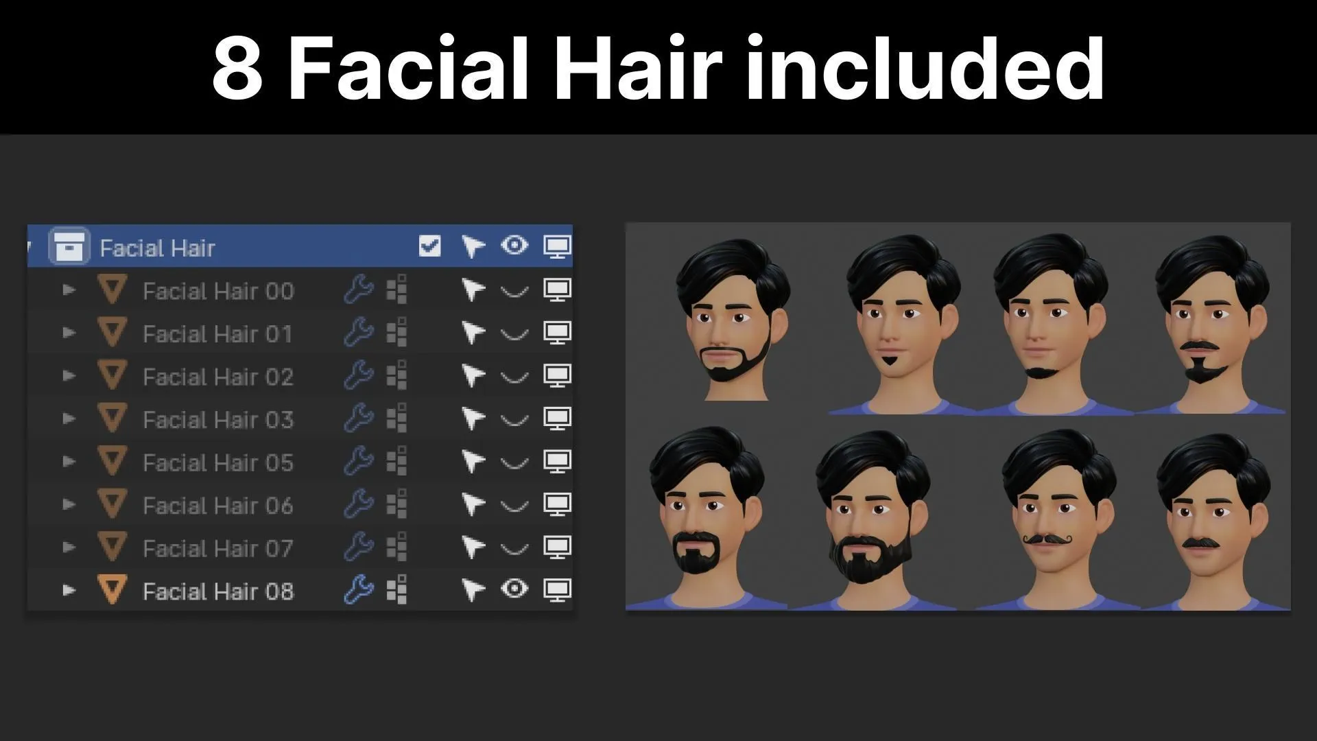 Customizable Man Cartoon Low-poly - Facial hair included